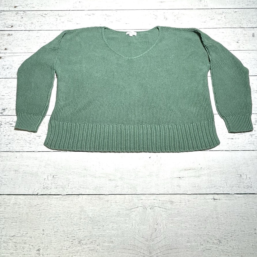 Lucky Brand Women’s Green Solid Knit Scoop Neck Pullover Sweater Long Sleeve L